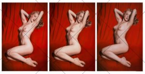 Marilyn Monroe Nude on Red Bed  Iconic 3Photo Set, Each 6" x 4" Digital Download