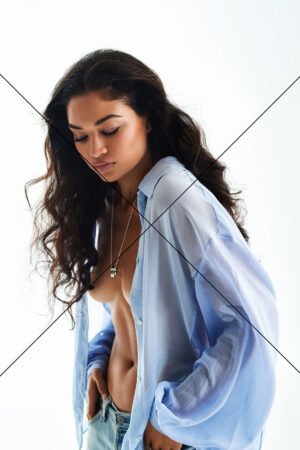 Shanina Shaik in Blue Shirt & Jeans  6"x4" 6" x 4" Digital Download