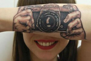 Camera Tattoo Optical Illusion On Forearm 6" x 4" Digital Download