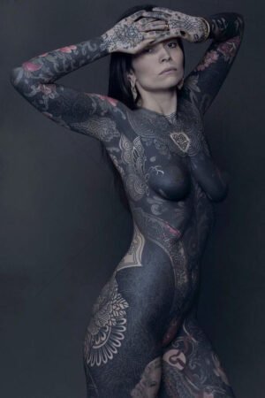 Woman With Full Blackwork Bodysuit Tattoo 6" x 4" Digital Download