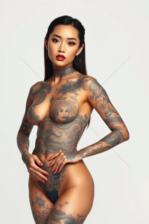 Asian Woman With Floral Full-Body Tattoos 6" x 4" Photo Print