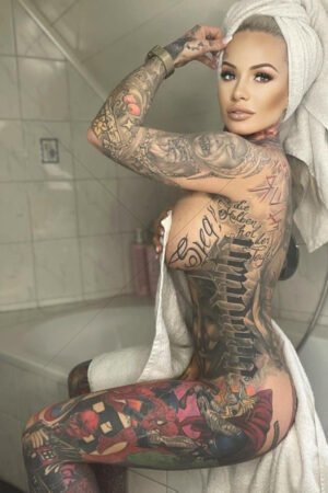 Woman with Marvel Sleeve and Script Tattoos 6" x 4" Digital Download