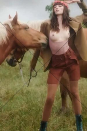 Abbey Lee Kershaw Outdoors with Horse Topless Fashion 6" x 4" Digital Download